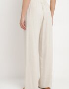 yu & me Pantaloni Bej deschis Largi Drepți cu talie înaltă din in cu închidere cu fermoar și nasture cu elastic cusut la spate Azitela