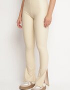 yu & me Pantaloni Bej din Piele Ecologică Stil Clopot cu Talie Înaltă Ellirra