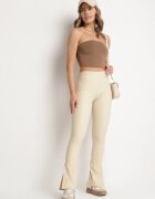 yu & me Pantaloni Bej din Piele Ecologică Stil Clopot cu Talie Înaltă Ellirra