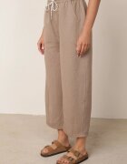 yu & me Pantaloni Casual cu croială Barrel cu talie înaltă și șnur în talie Kosma Bej