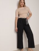 yu & me Pantaloni eleganți albaștri din bumbac și viscoză cu o curea-eșarfă din material Vetina