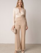 yu & me Pantaloni Eleganti Bej din Bumbac și Viscoză cu dungă Valelia