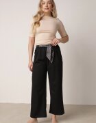 yu & me Pantaloni Eleganți Negri din Bumbac și Viscoză cu Curea-Eșarfă din Material Vetina