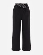 yu & me Pantaloni Eleganți Negri din Bumbac și Viscoză cu Curea-Eșarfă din Material Vetina