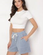 yu & me Pantaloni scurți clasici albastru deschis cu viscoză cu buzunare oblice și cu șnur în talie Sarafene