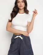 yu & me Pantaloni scurți Clasici bleumarin din viscoză cu buzunare laterale și șnur în talie Sarafene