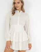 yu & me Rochie Bej Mini cu Volan și Nasturi Othia