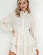 yu & me Rochie Bej Mini cu Volan și Nasturi Othia