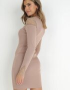 yu & me Rochie bejă mulată cu plasă la decolteu Mugumie