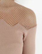 yu & me Rochie bejă mulată cu plasă la decolteu Mugumie