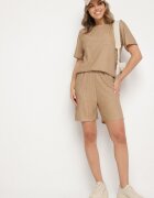 yu & me Set Bej Tricou și Pantaloni scurți cu Model în relief Halinnaia