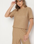 yu & me Set Bej Tricou și Pantaloni scurți cu Model în relief Halinnaia