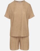 yu & me Set Bej Tricou și Pantaloni scurți cu Model în relief Halinnaia