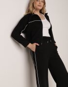 yu & me Set de Trening Negru Retro cu Vâscoză Pantaloni Largi și Bluză cu Guler Înalt Sewelda