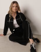 yu & me Set de Trening Negru Retro cu Vâscoză Pantaloni Largi și Bluză cu Guler Înalt Sewelda