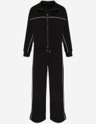 yu & me Set de Trening Negru Retro cu Vâscoză Pantaloni Largi și Bluză cu Guler Înalt Sewelda