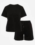 yu & me Set Negru De vară din bumbac și viscoză Tricou și Pantaloni scurți Celinai