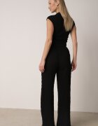 yu & me Set Negru Neted Pantaloni Largi și Bluză Drapată cu Guler Înalt Merithie