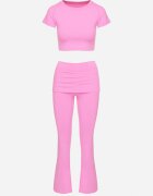 yu & me Set Sportiv Roz Mulat Tricou și Pantaloni evazați cu manșete Silenira