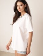yu & me T-shirt oversize din bumbac cu aplicații bijuterii la decolteu Tesana Alb