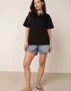 yu & me T-shirt oversize din bumbac cu aplicații bijuterii la decolteu Tesana Negru