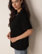 yu & me T-shirt oversize din bumbac cu aplicații bijuterii la decolteu Tesana Negru