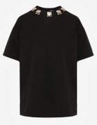 yu & me T-shirt oversize din bumbac cu aplicații bijuterii la decolteu Tesana Negru