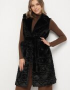 yu & me Vestă Imblănită Neagră cu curea legată și cusături decorative Raetila