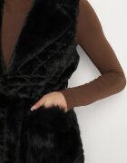 yu & me Vestă Imblănită Neagră cu curea legată și cusături decorative Raetila