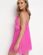 yuna Cămașă de noapte din dantelă Fucsia cu bretele reglabile și chiloți Dines