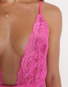 yuna Cămașă de noapte Fucsia cu bretele reglabile decorată cu dantelă și Chiloți tanga din plasă Arnavise