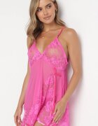 yuna Cămașă de noapte Fucsia cu imprimeu floral din plasă și string Xyvi