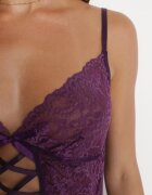 yuna Cămașă de noapte Violetă de Dantelă cu Legătură sub Bust și Stringuri Bowyn