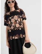 19V69 ITALIA Tricou cu decolteu la baza gatului si model - Negru/Bej