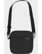 4F Borseta de Umar Unisex Negru Intens - Poliester - Sportstyle - SS25 - Cross-body - Compartiment Fermoar - Curea Reglabila - Detalii Reflectorizante