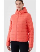 4F Jacheta de puf pentru femei - rosie - umplutura sintetica reciclata - design usor - gluga integrata - slim fit - sezon primavara-vara