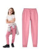 4F Pantaloni sport copii roz - bumbac - set cu buzunare