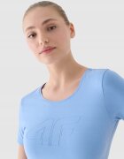 4F Tricou dama Slim Fit - bumbac - albastru - casual