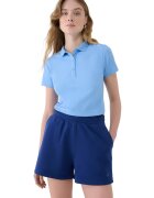 4F Tricou polo slim - bumbac elastic - albastru - pentru femei
