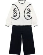 Abel & Lula Compleu pentru copii - pulover si pantaloni - ecru/negru - textil