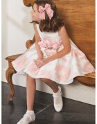 Abel & Lula Rochie cu model floral si cordon in talie - Alb/Roz pal