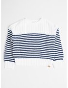 Abercrombie & Fitch Pulover cu decolteu la baza gatului si model in dungi - Alb/Bleumarin