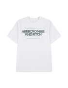 Abercrombie & Fitch Tricou cu imprimeu logo si decolteu la baza gatului - Alb/Verde sparanghel