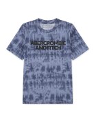 Abercrombie & Fitch Tricou cu imprimeu logo si decolteu la baza gatului - Albastru prafuit