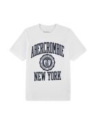 Abercrombie & Fitch Tricou cu logo si decolteu la baza gatului - Alb/Albastru ultramarin