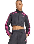 adidas Originals Bluza crop de trening cu fermoar si maneci cu dungi - Roz/Gri antracit