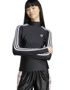 adidas Originals Bluza cu maneci lungi - guler scurt si detalii logo - Alb/Gri antracit