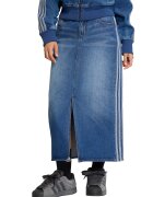 adidas Originals Fusta din denim cu slit frontal si benzi contrastante - Albastru inchis
