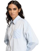 adidas Originals Jacheta-camasa crop cu model in dungi si fermoar - Alb/Albastru glaciar