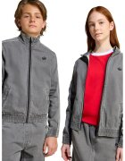 adidas Originals Jacheta unisex din denim cu fermoar si banda elastica in talie - Gri inchis